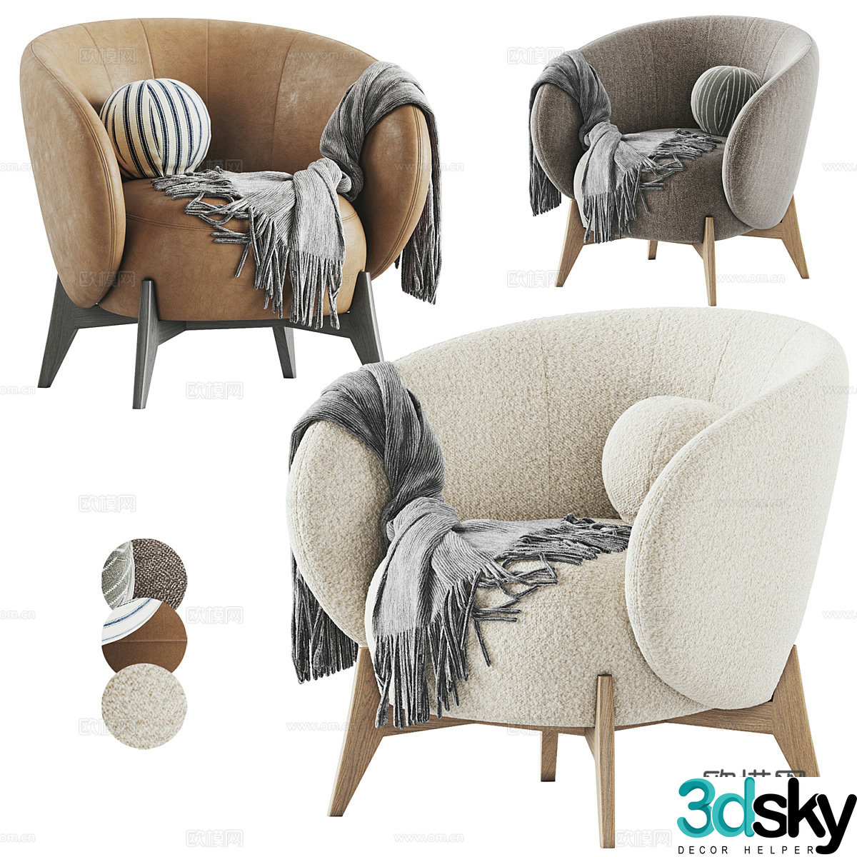 Modern Creamy Tilar Armchair 3d Model