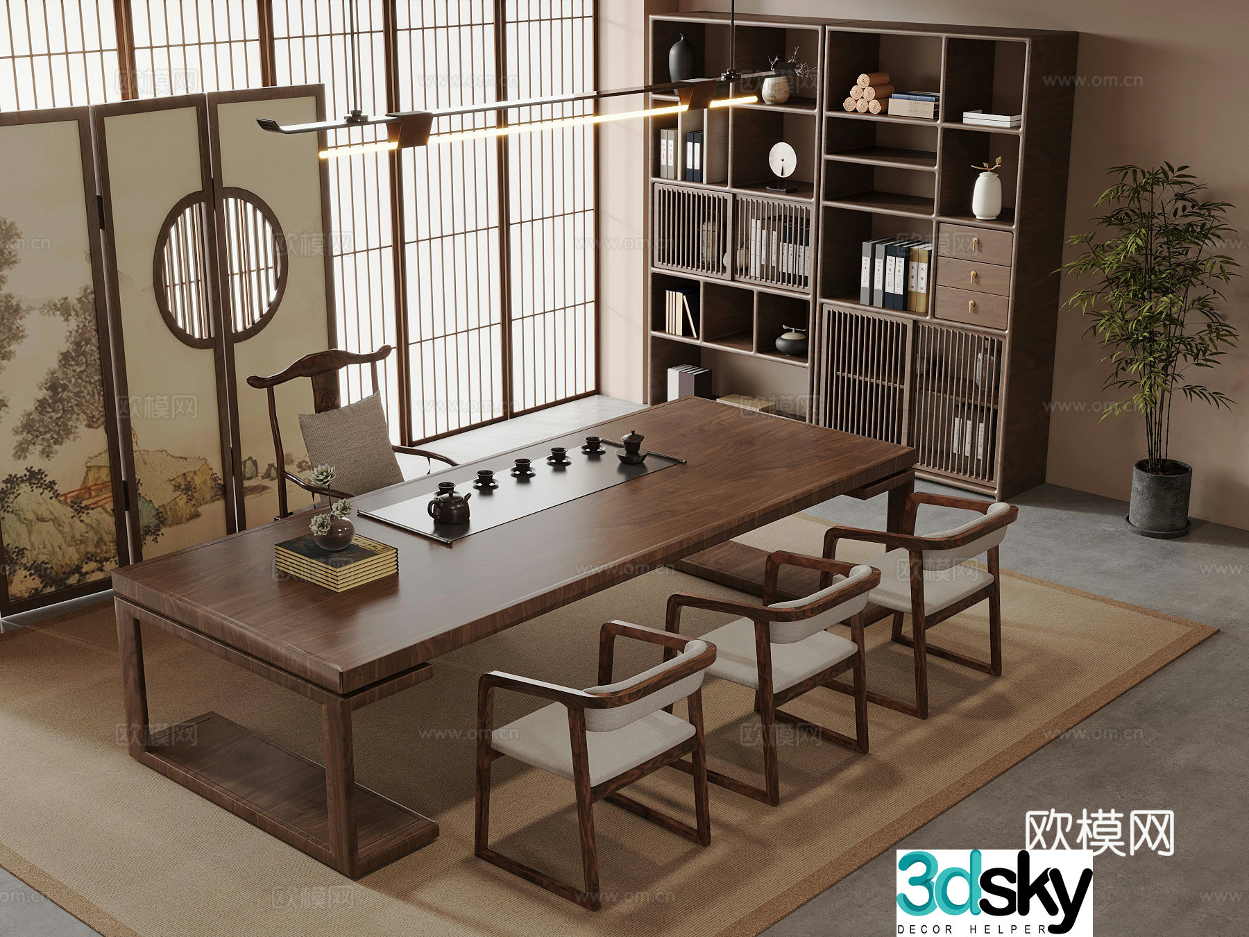 Tea room medieval style tea room tea table and chair 3D model