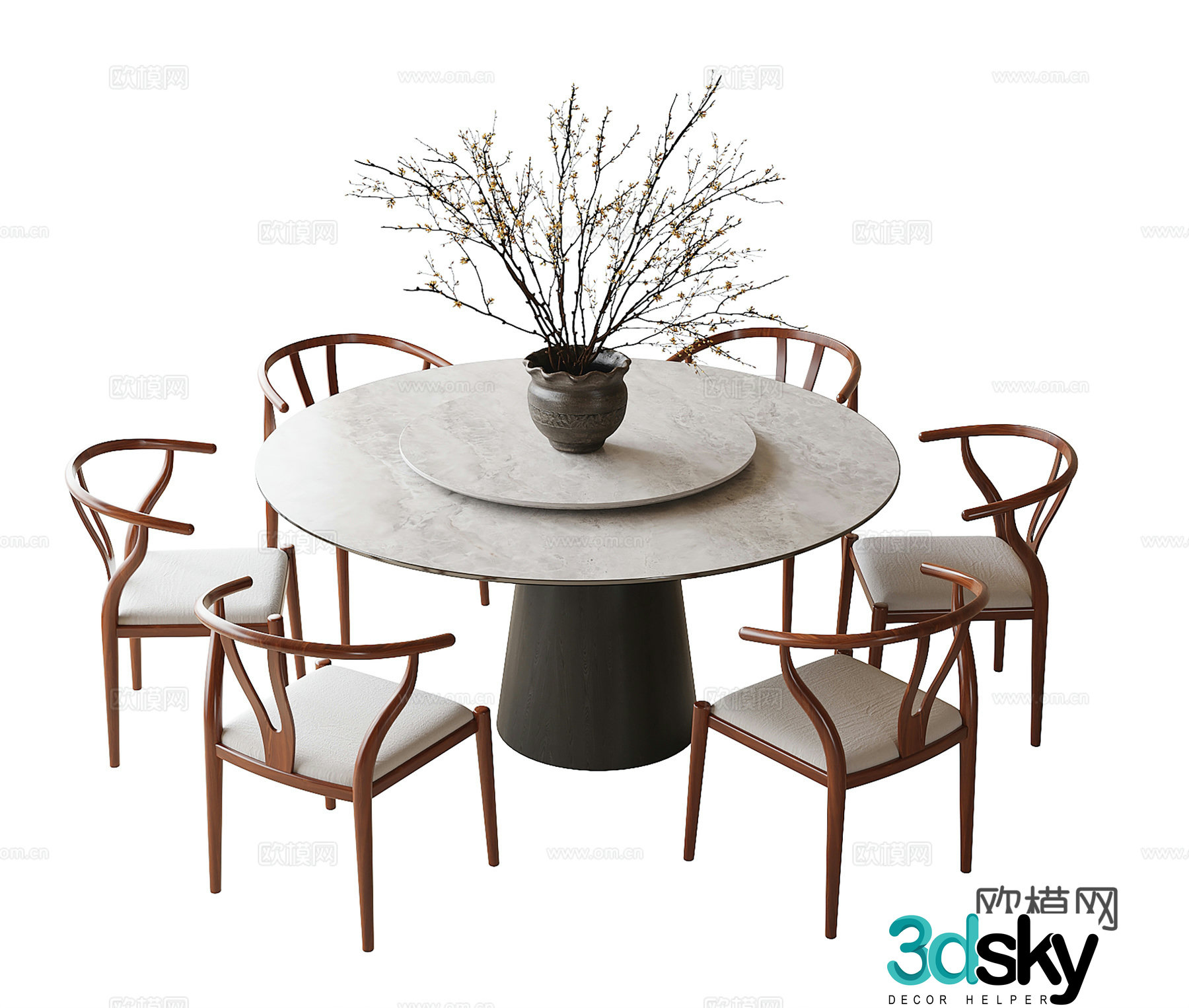 New Chinese round dining table and chair dining chair 3D model