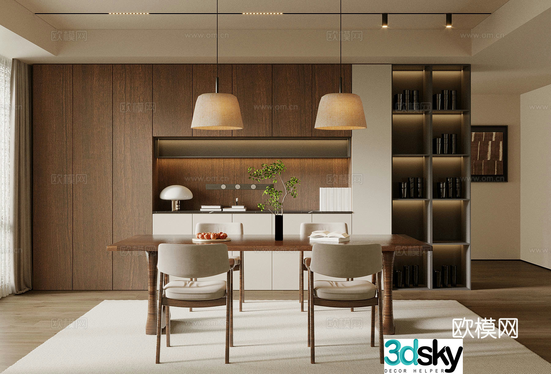Restaurant Middle style dining room Dining table and chair Dining cabinet 3d model