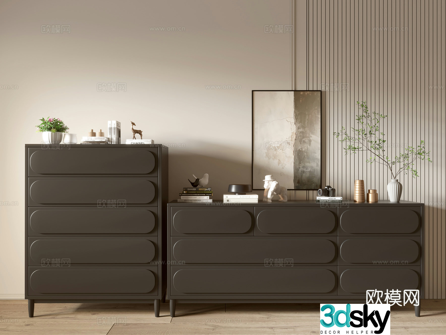 Modern black wood grain porch cabinet sideboard balcony cabinet storage cabinet entrance porch cabinet 3D model