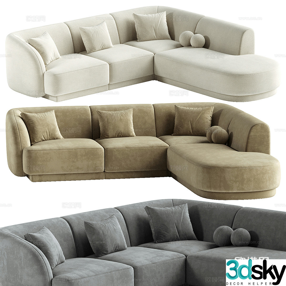 Modern Cream Style Miley Right Sofa 3d Model