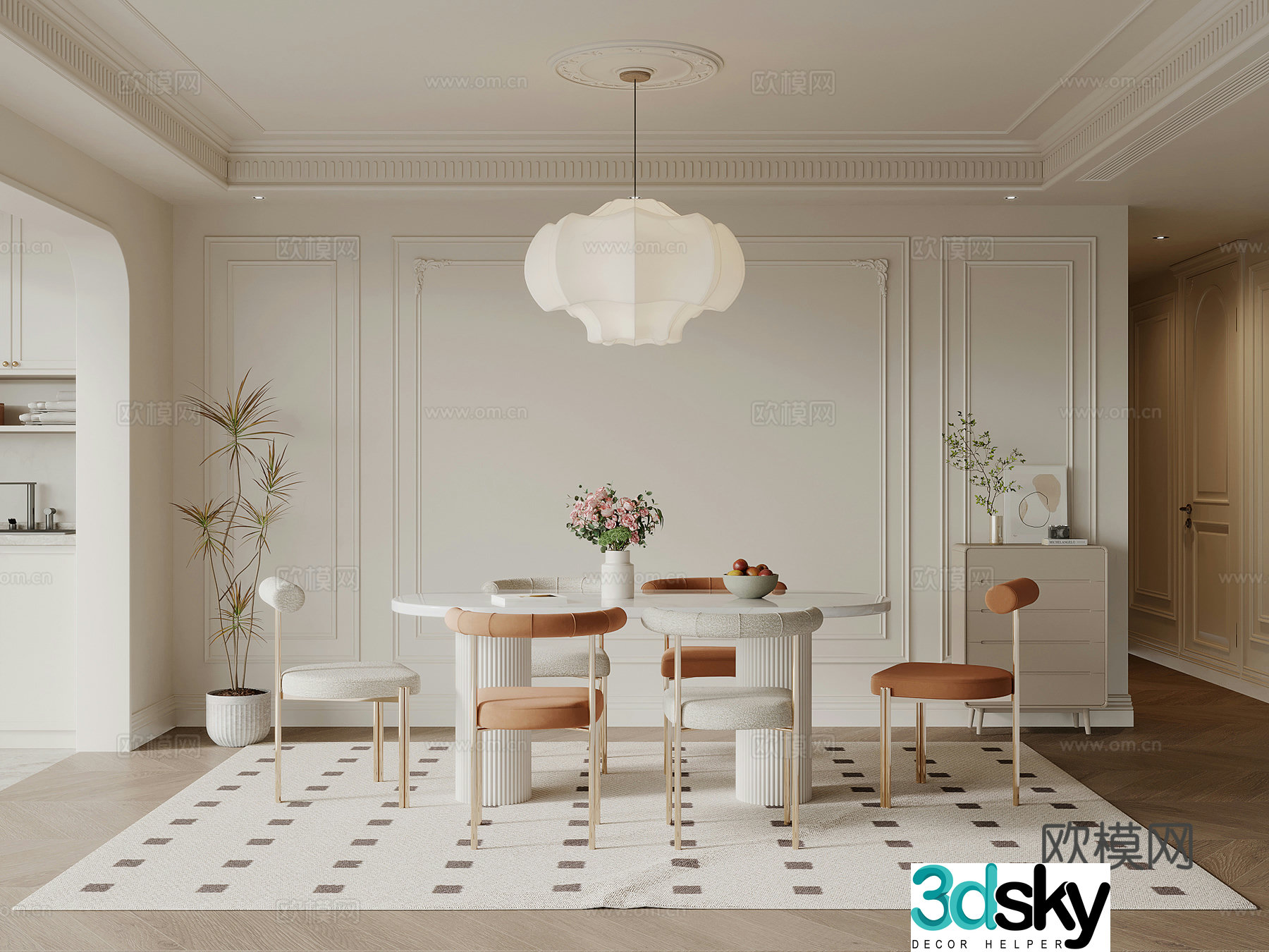 Restaurant French cream style restaurant Dining table and chair combination 3D model