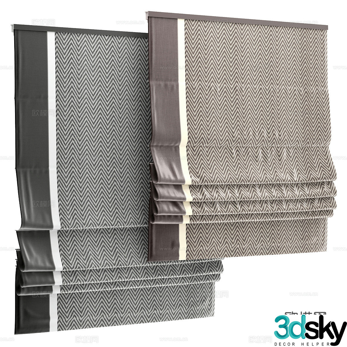 New Chinese Roller Curtain 3D Model