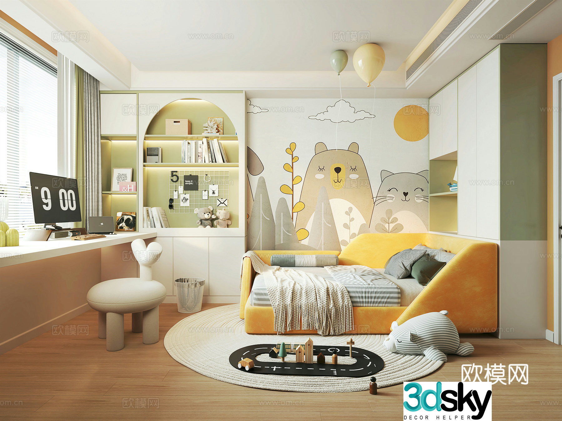 Modern universal children’s room children’s bed desk bookcase book ornament combination toy combination sheep 3d model