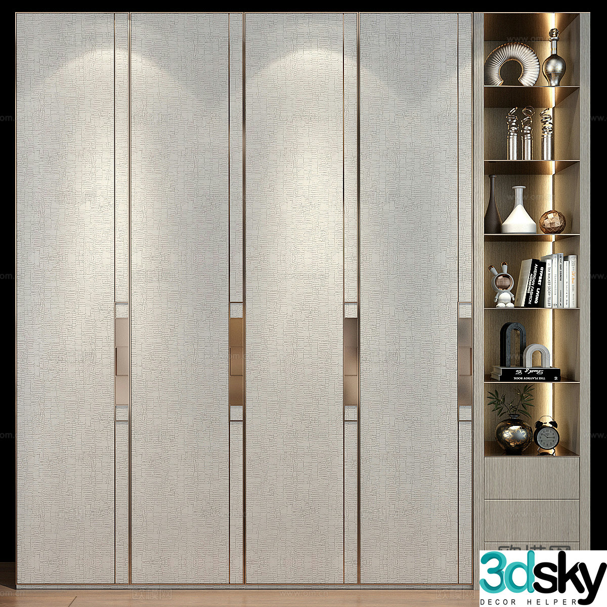 New Chinese style light luxury wardrobe 3D model
