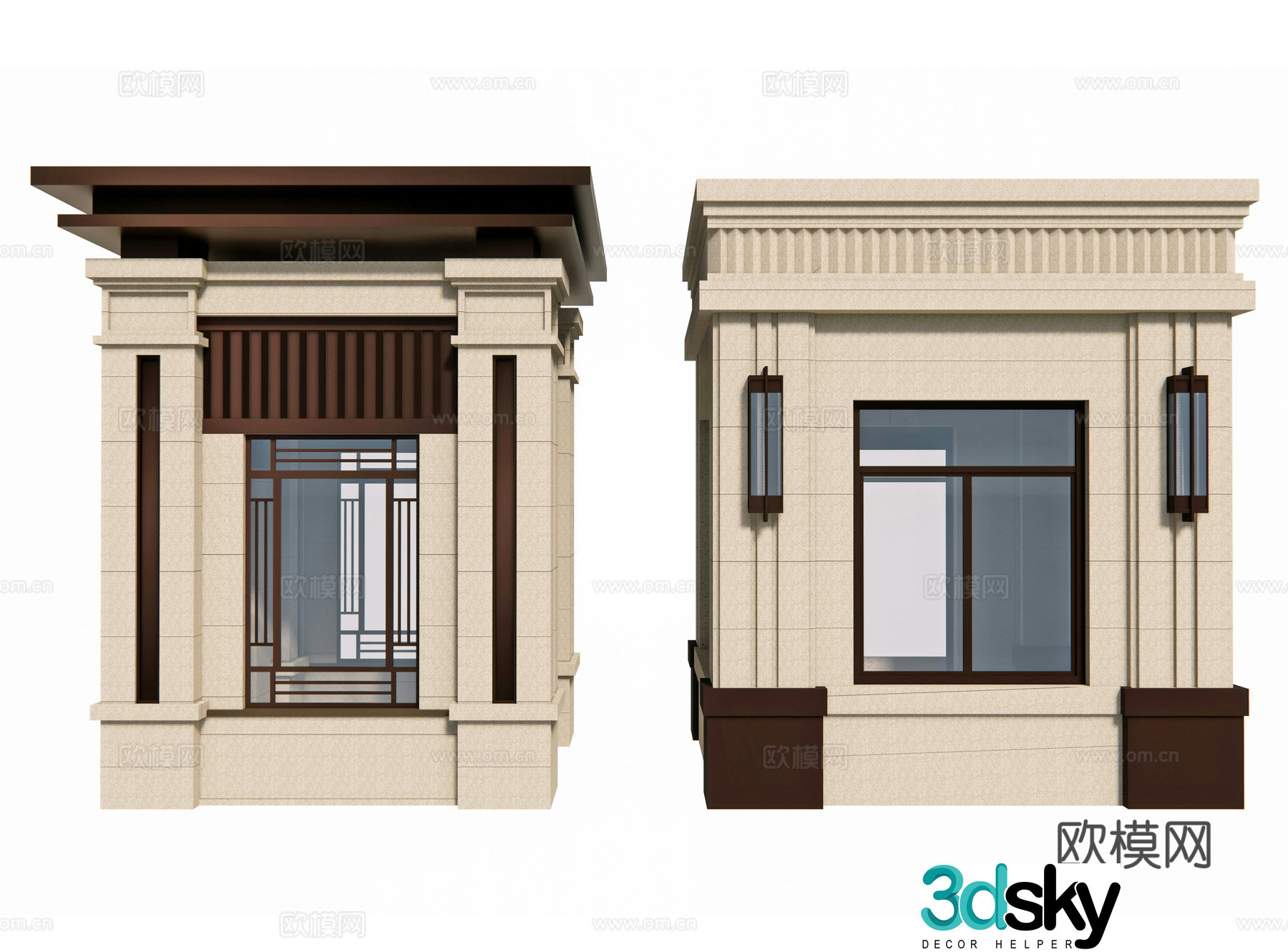 New Chinese style booth guard room security room guard gate gate post finished booth 3D model