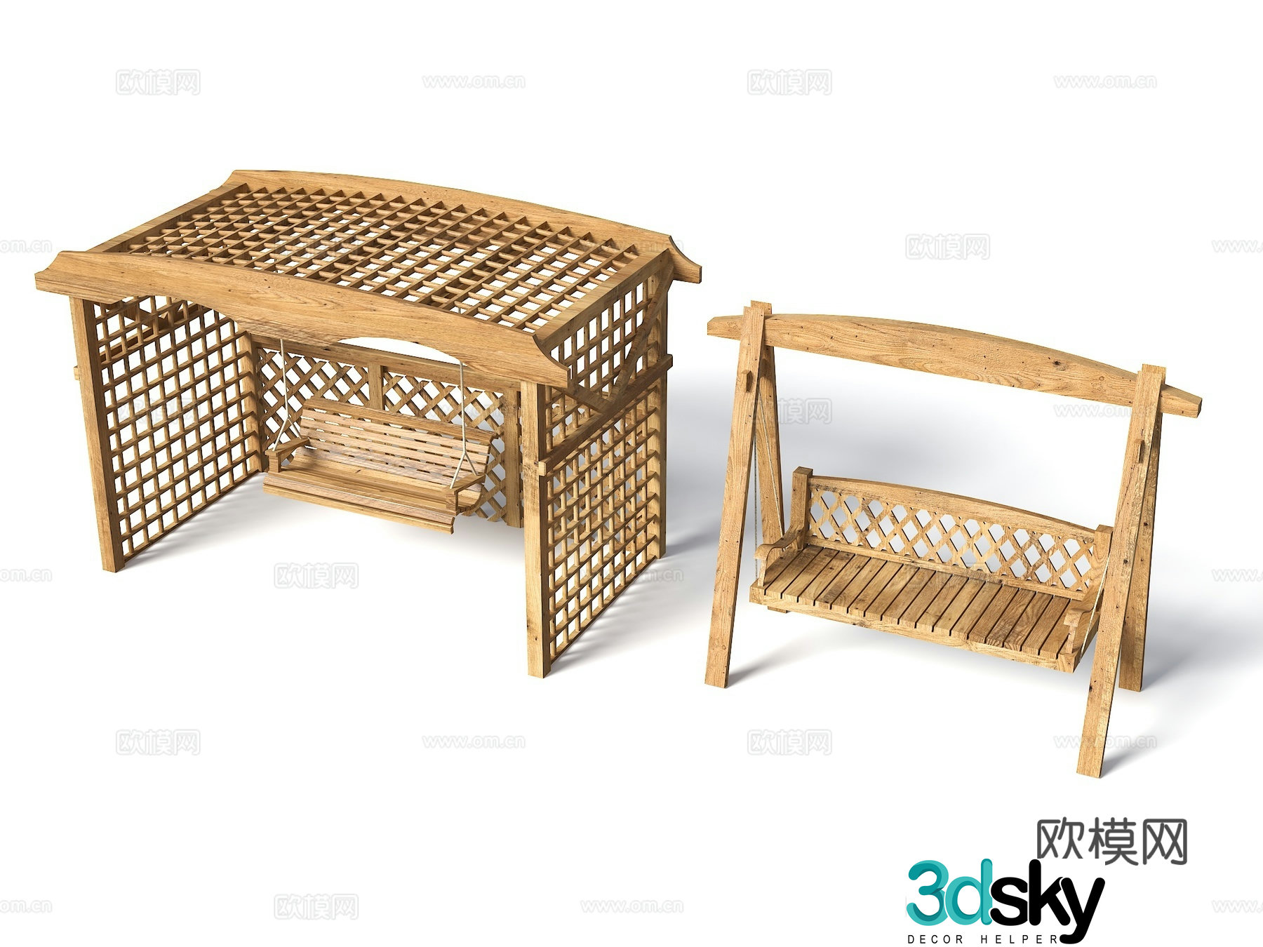 Modern outdoor swing chair courtyard swing swing chair hanging chair outdoor rocking chair wooden swing sun 3d model