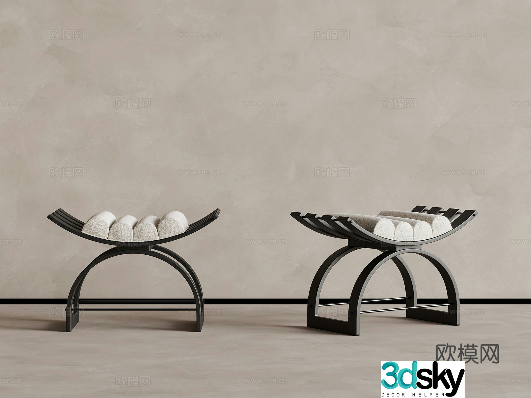 Stool French retro style stool shoe change stool 3d model