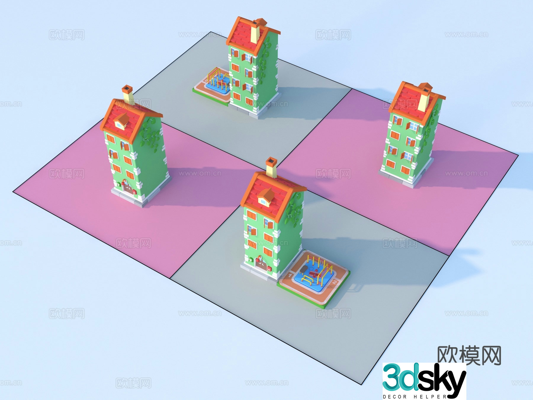 Cartoon toys architecture sketch 3d model
