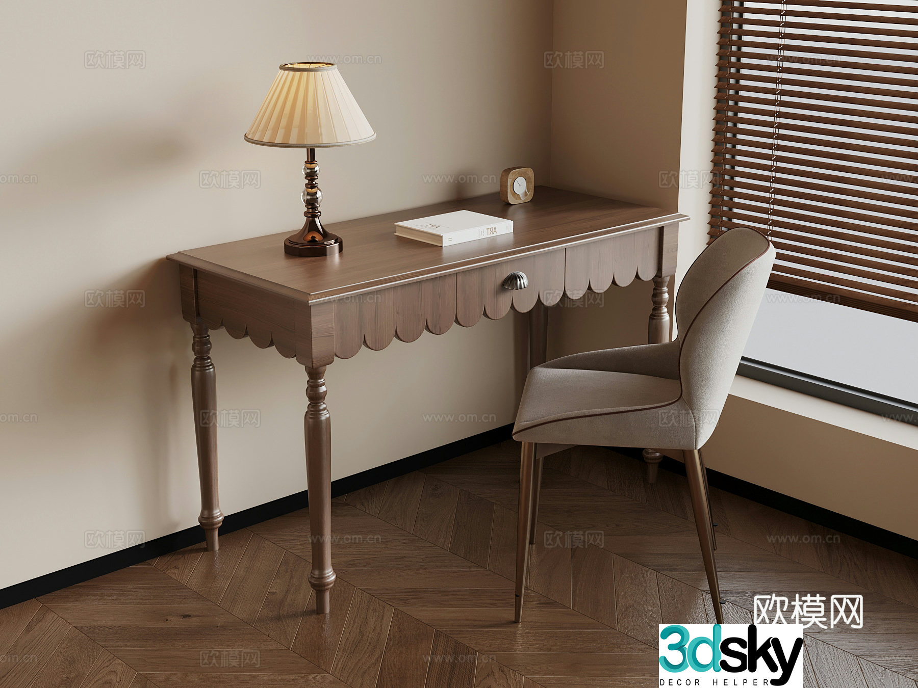 Desk and Chair French desk and chair lamp 3d model