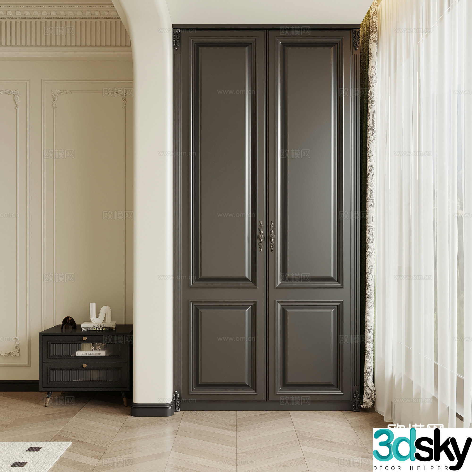 Balcony French retro style balcony balcony cabinet 3d model