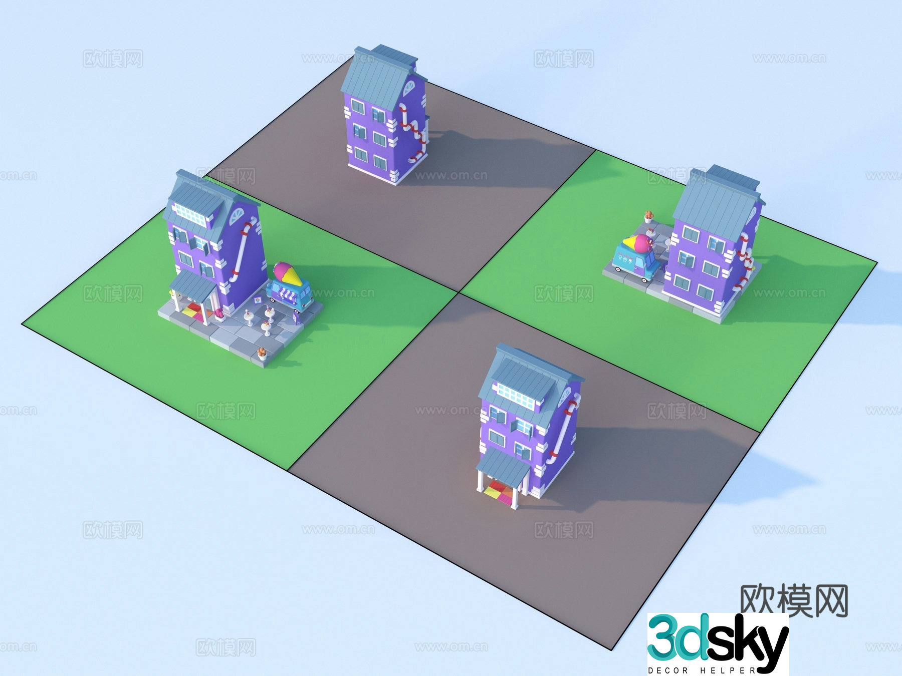Cartoon toys architecture sketch 3d model