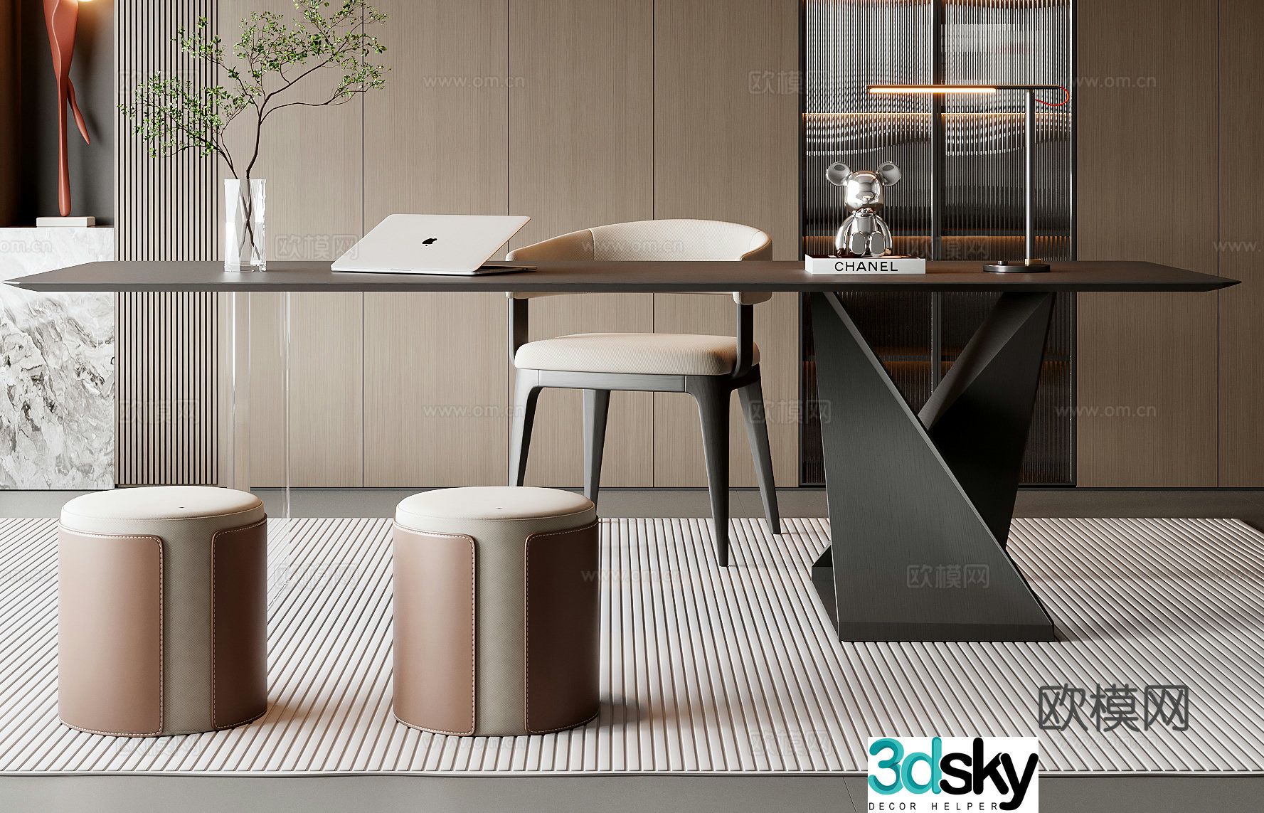 Modern desk and chair 3d model