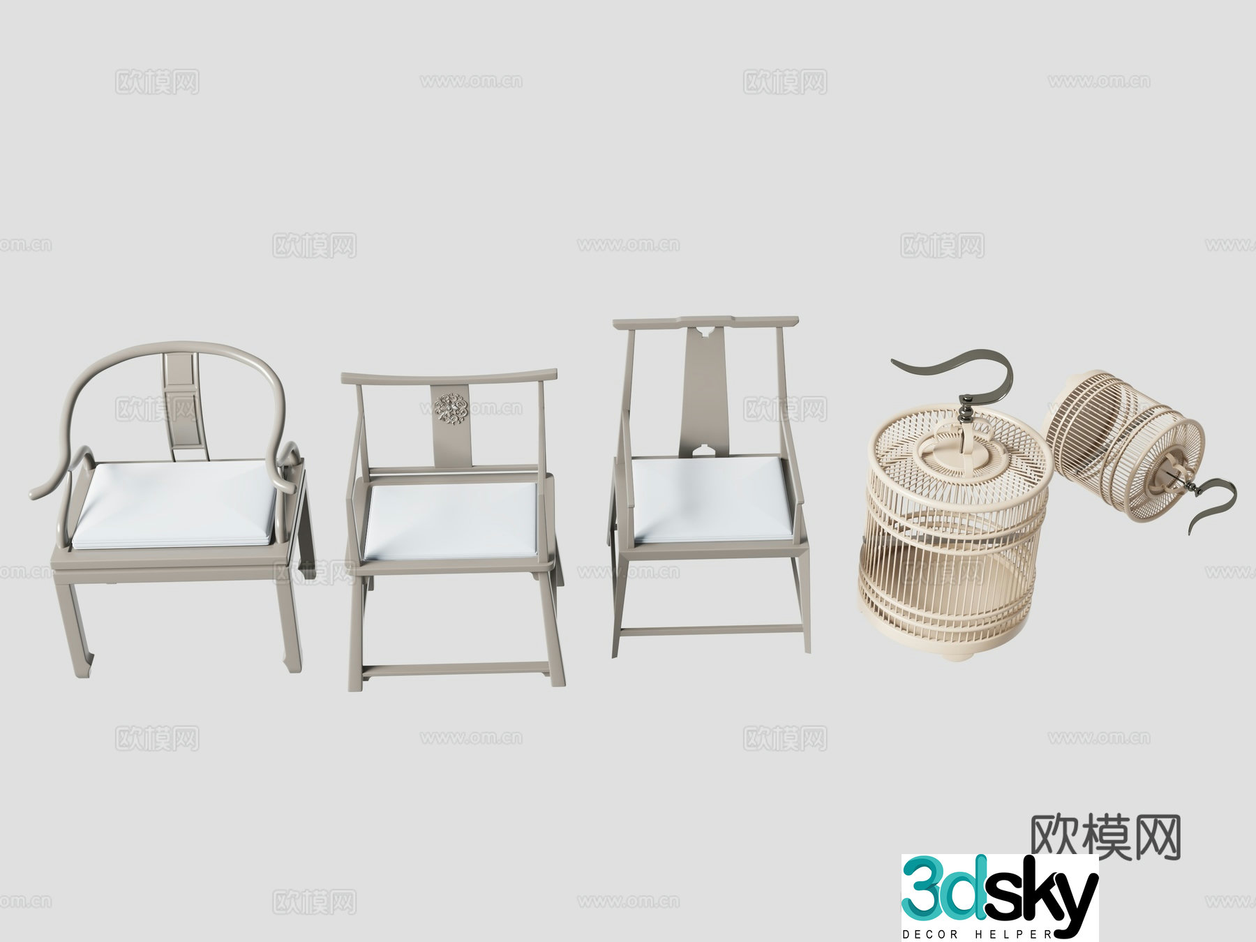 Bird cage New Chinese style chair Single chair 3d model