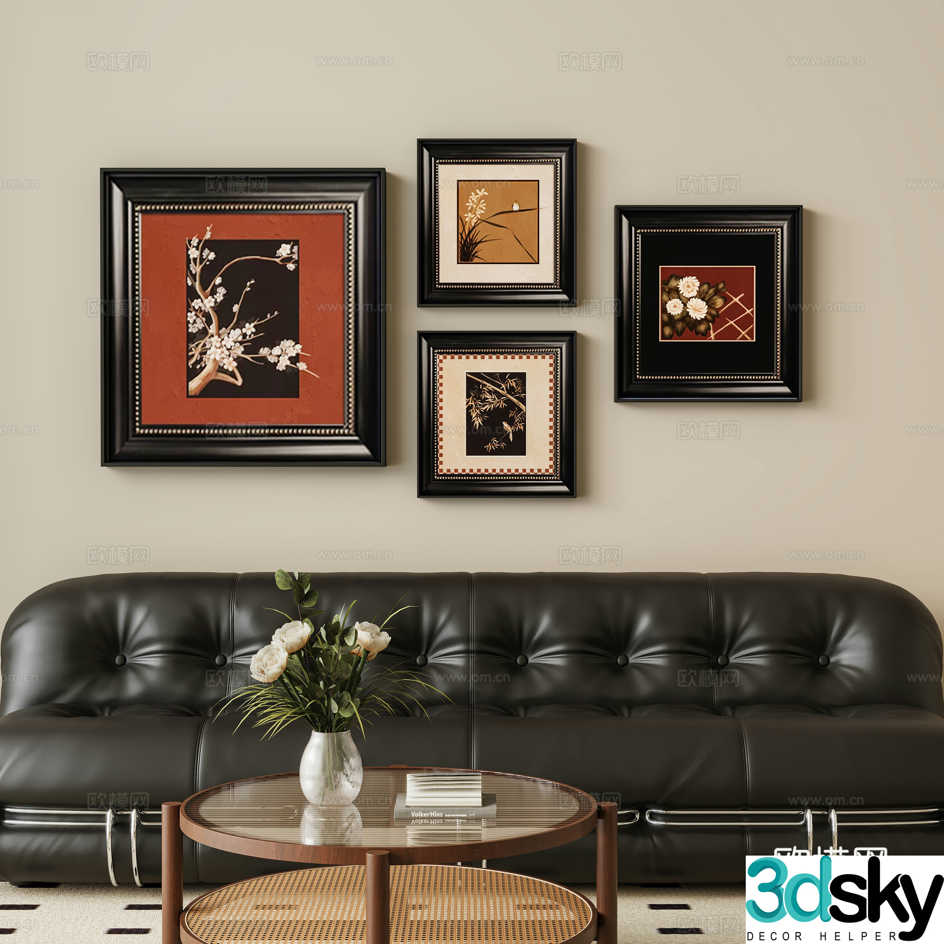 French retro hanging paintings plum orchid bamboo and chrysanthemums living room hanging paintings medieval retro hanging paintings 3D model