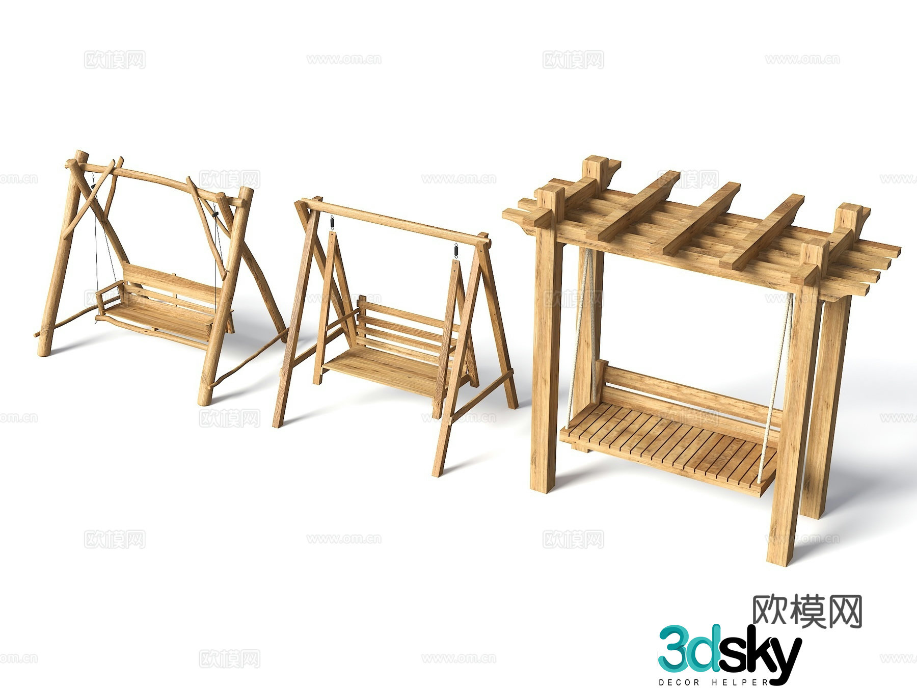 Modern outdoor swing chair courtyard swing swing chair hanging chair outdoor rocking chair wooden swing sun 3d model