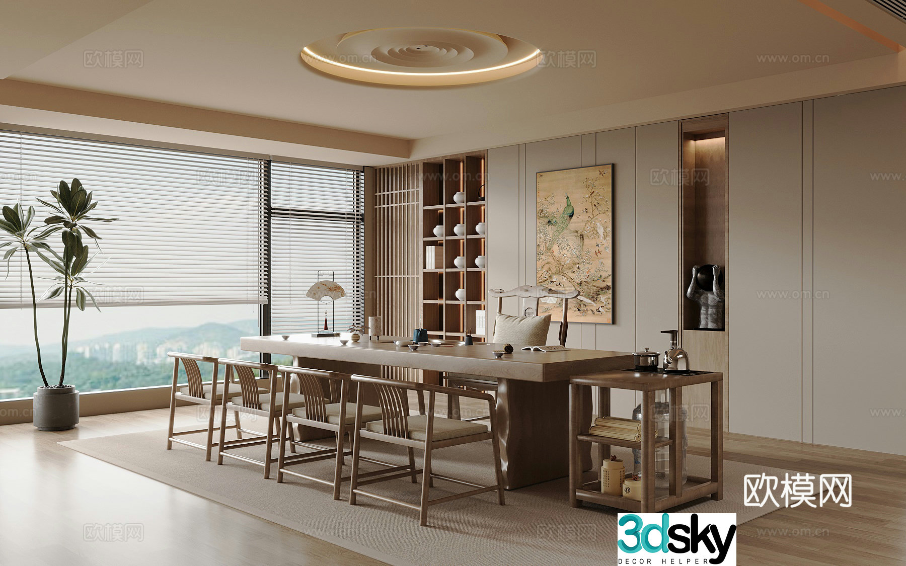 Tea room New Chinese style tea room Tea table and chair 3D model