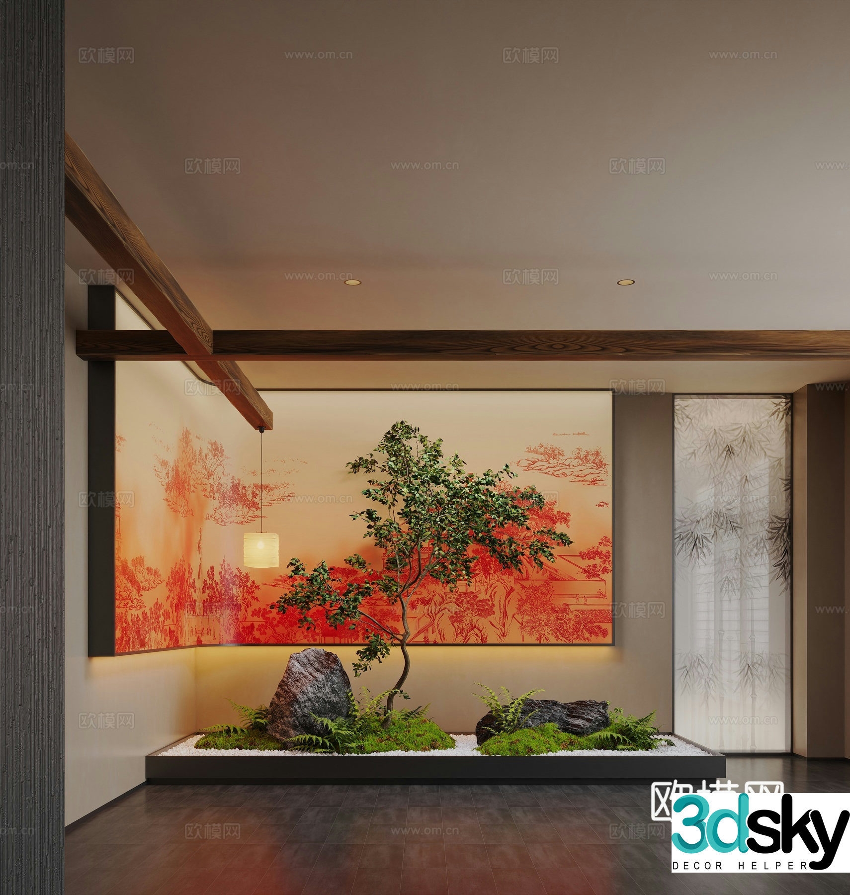 New Chinese style interior landscape bryophyte 3D model