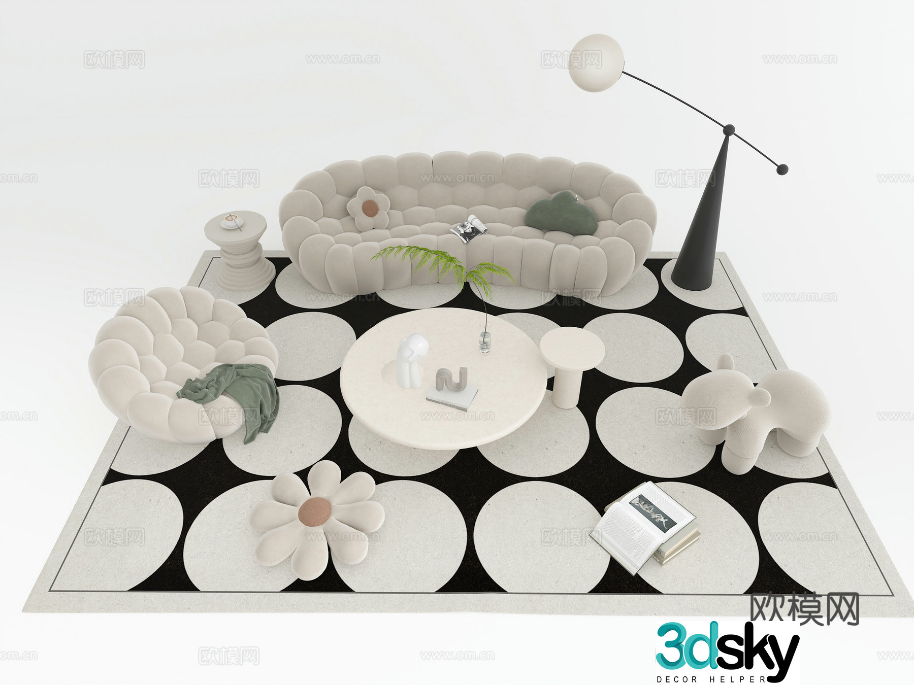 Modern cream sofa combination French cream casual sofa French sofa coffee table combination Cream sand 3D model