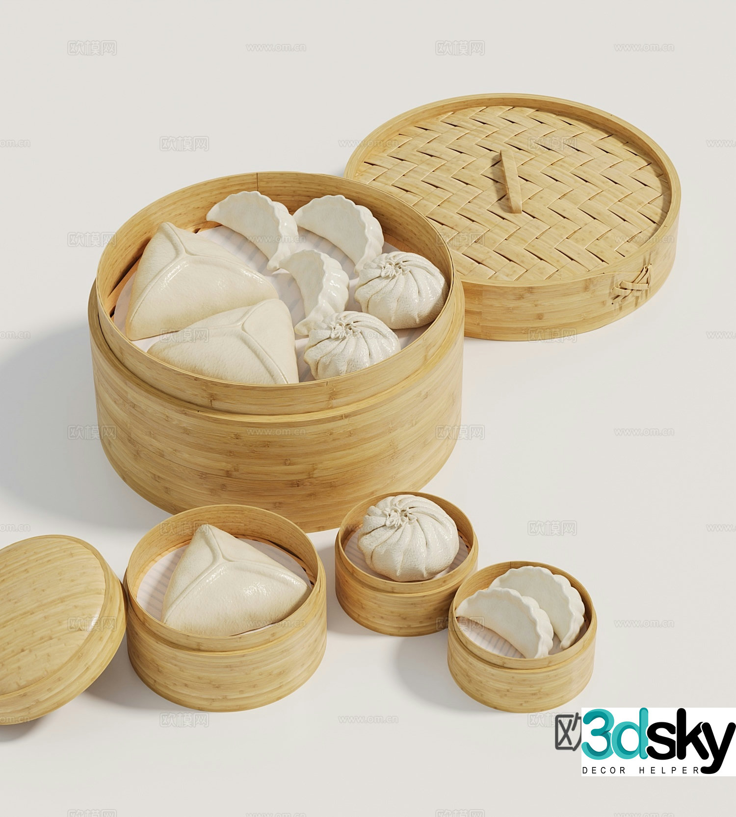 Steamed buns steamed trunks pasta food 3D model