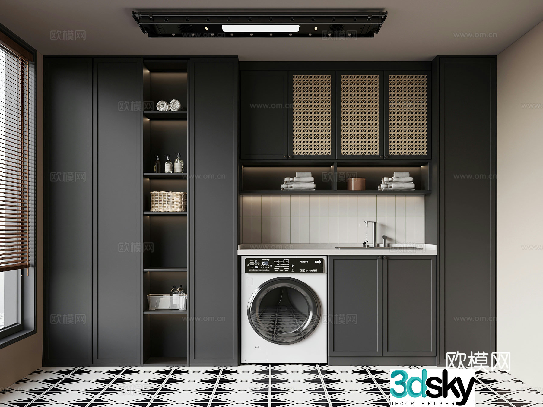 Laundry room French washing machine cabinet Clothes rack 3d model