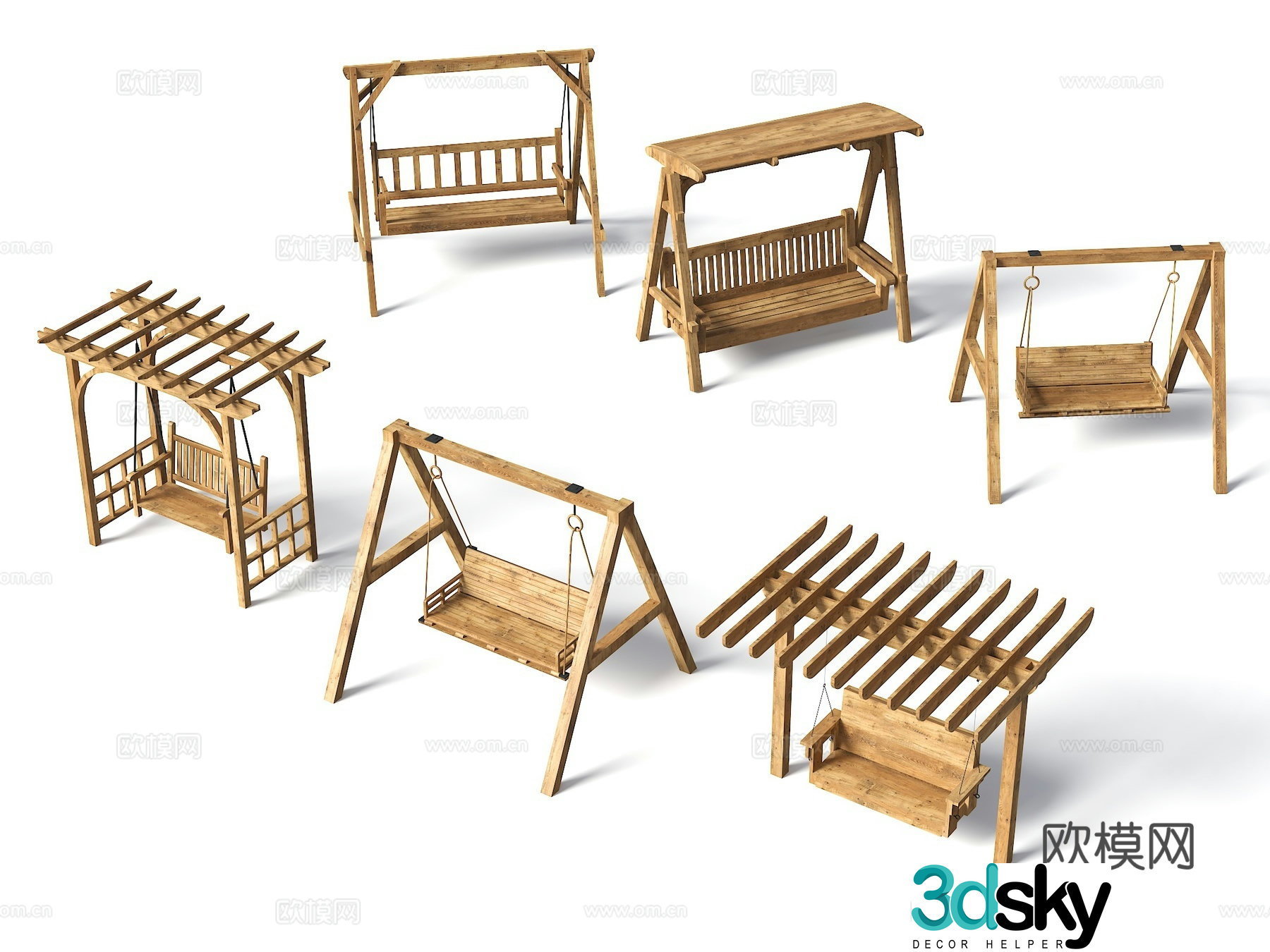 Modern outdoor swing chair courtyard swing swing chair hanging chair outdoor rocking chair wooden swing sun 3d model