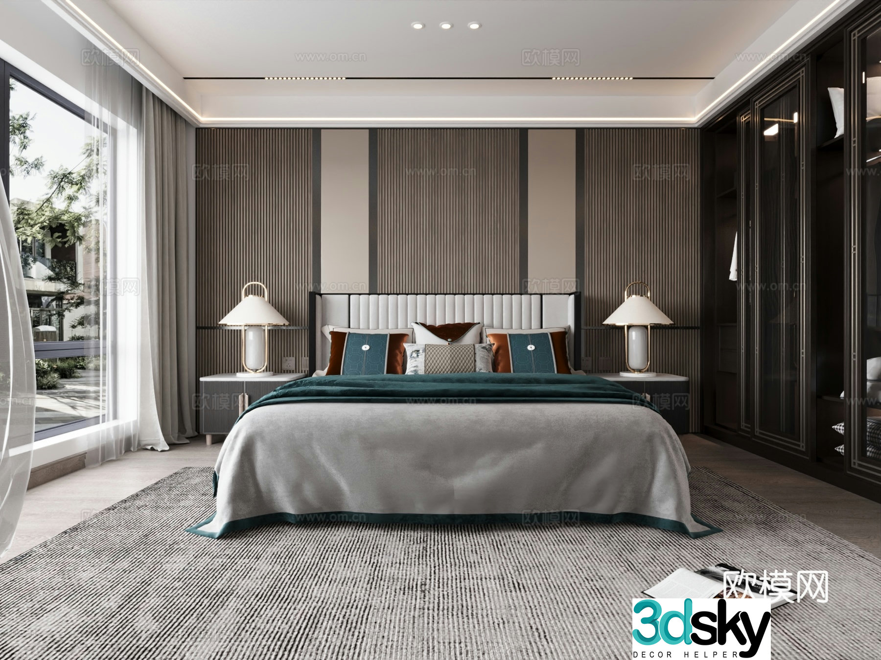 New Chinese style home bedroom master bedroom double bed wardrobe 3d model