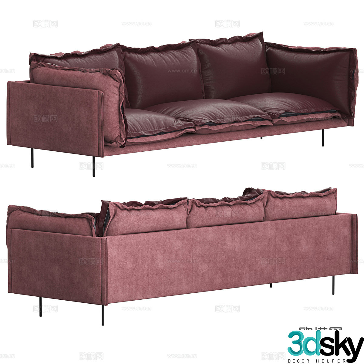 Modern simple double sofa sofa simple double sofa living room sofa pillow 3D model