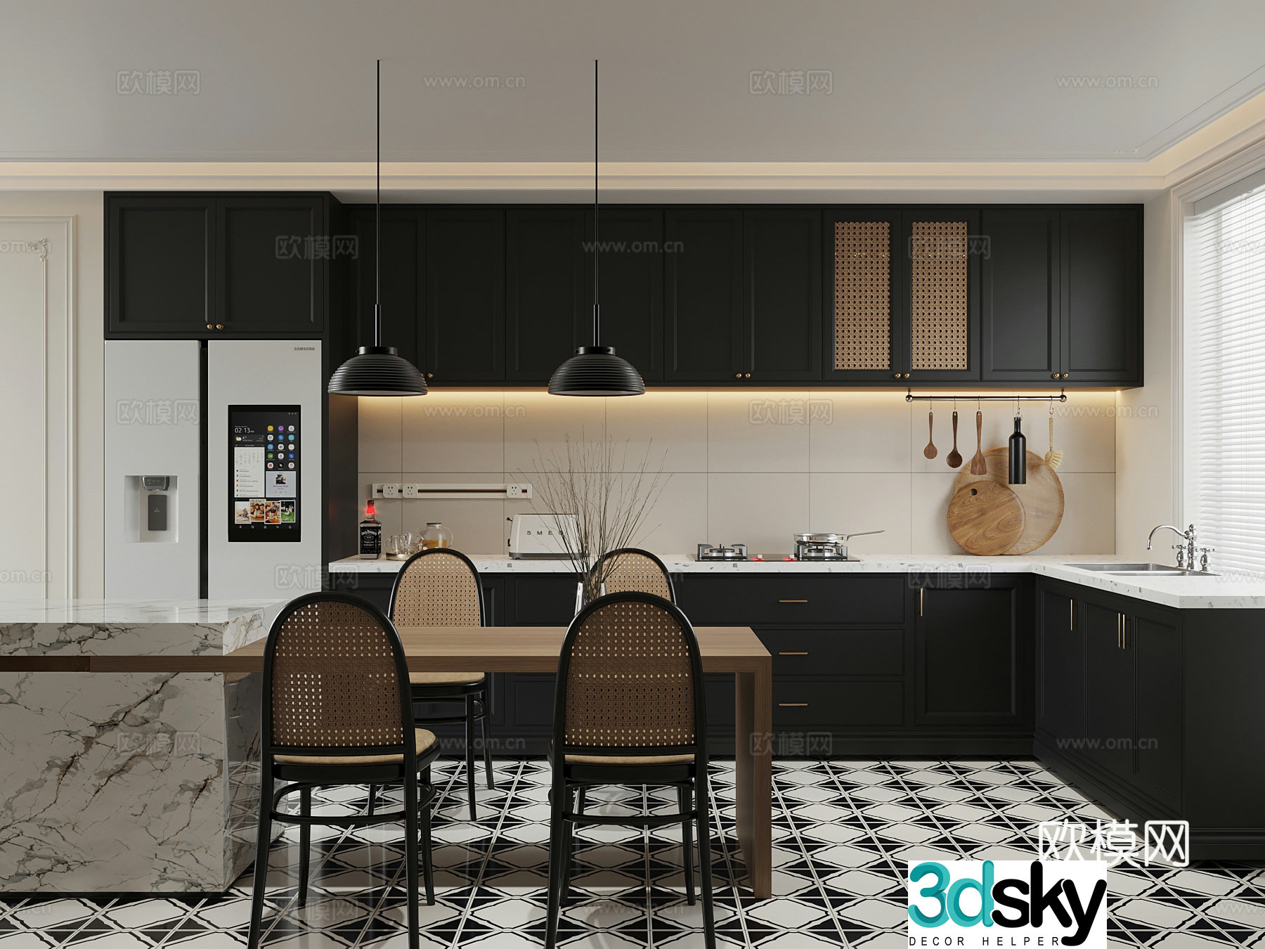 Kitchen French Kitchen Dining Room Zhongdao Dining Table and Chair 3D Model