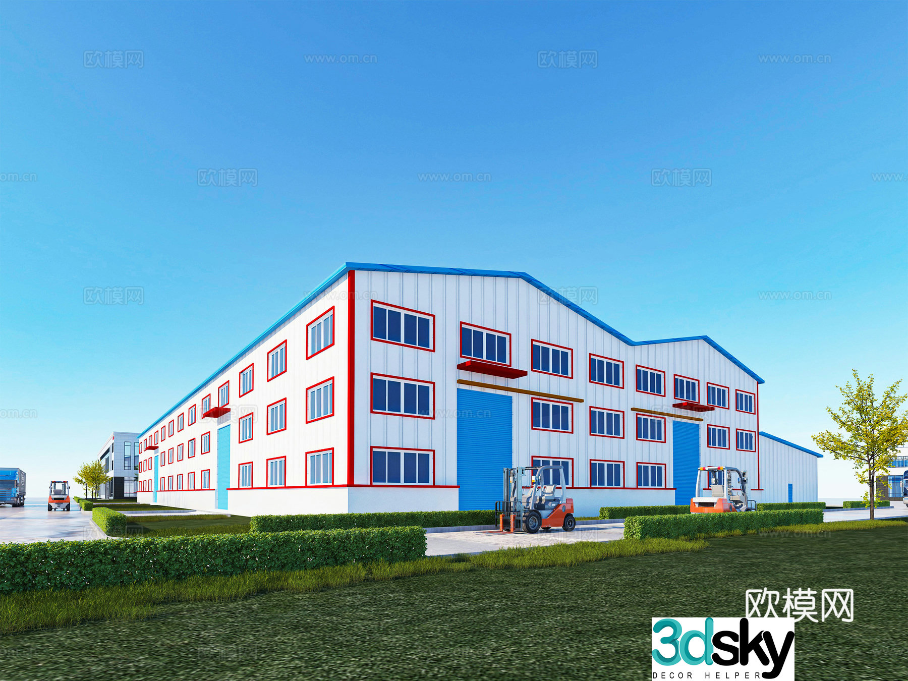 Industrial factory perspective 3D model