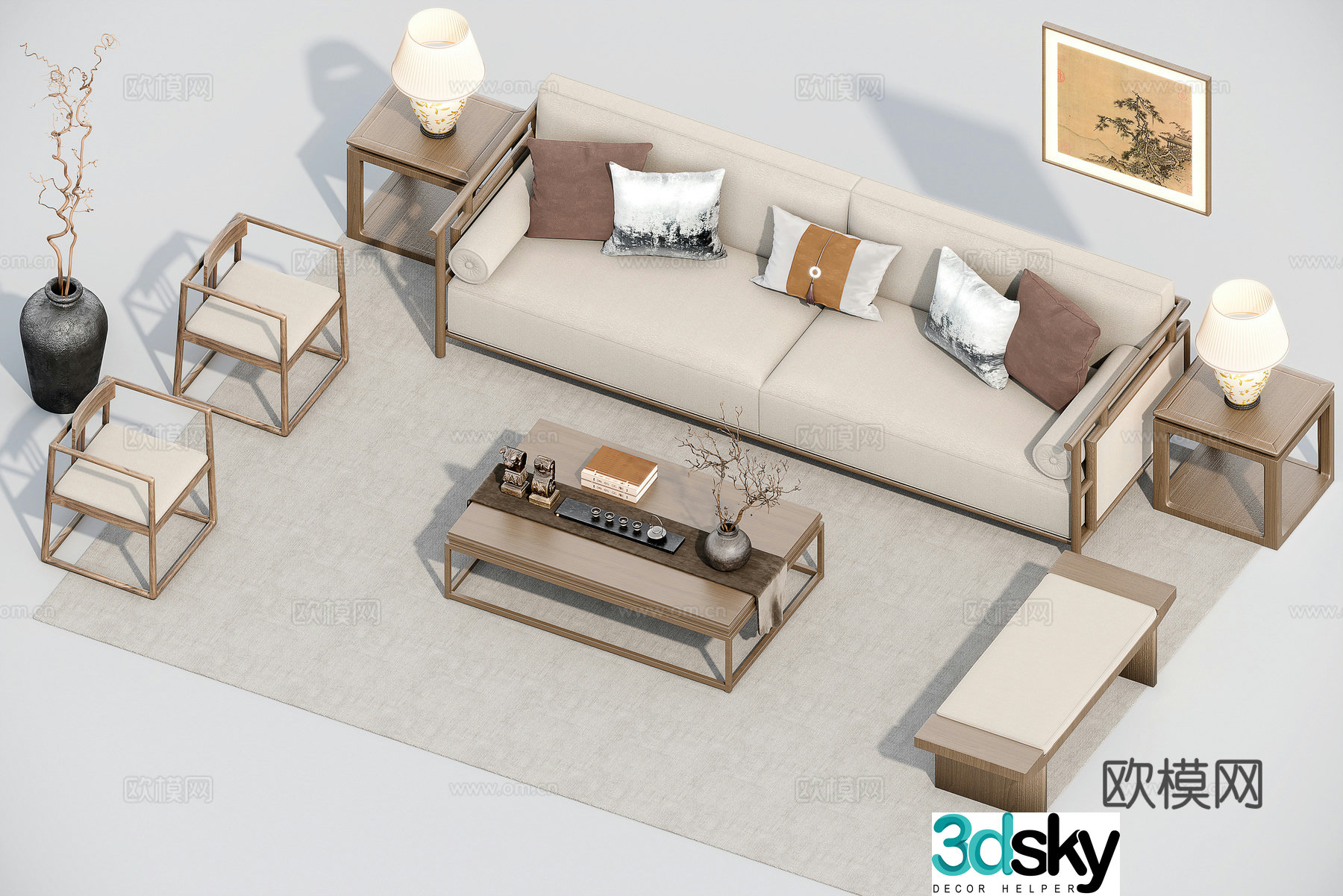 New Chinese sofa combination 3D model