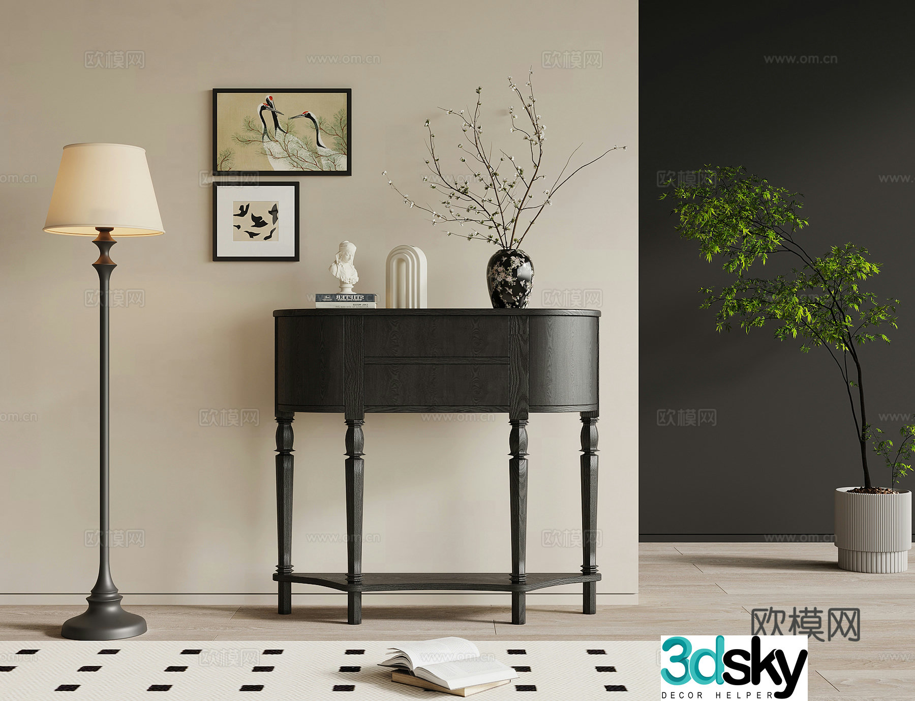 Entrance cabinet French retro style side cabinet end view cabinet floor lamp 3D model
