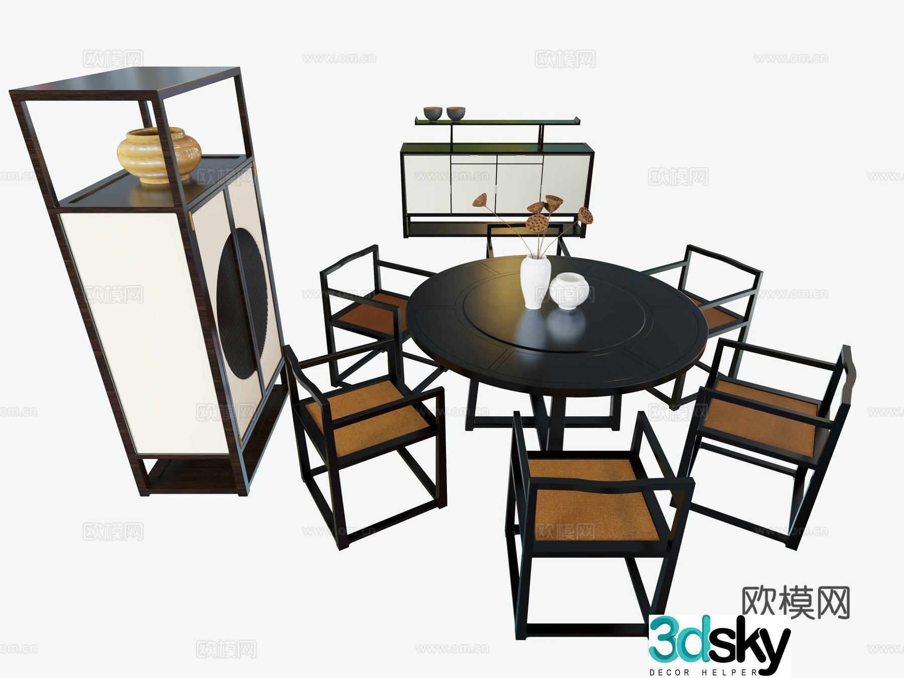 New Chinese style dining table round table 3d model