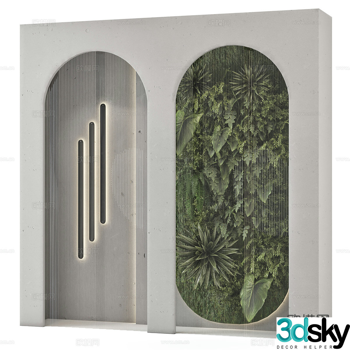 Modern creamy plant wall window 3d model