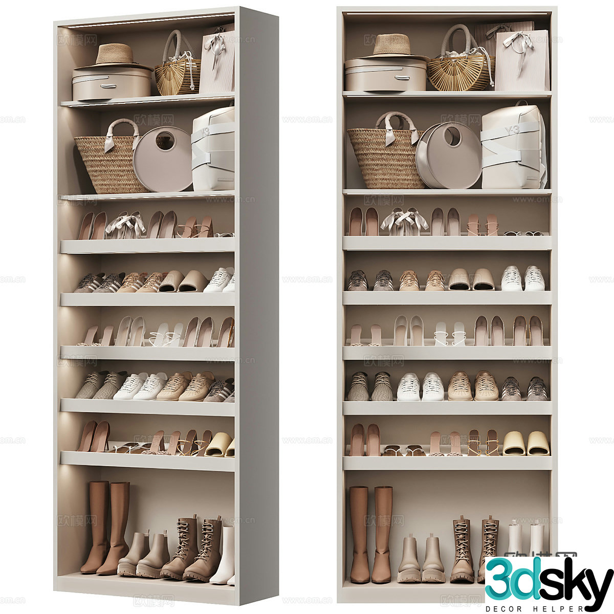 Modern cream style shoe cabinet 3d model