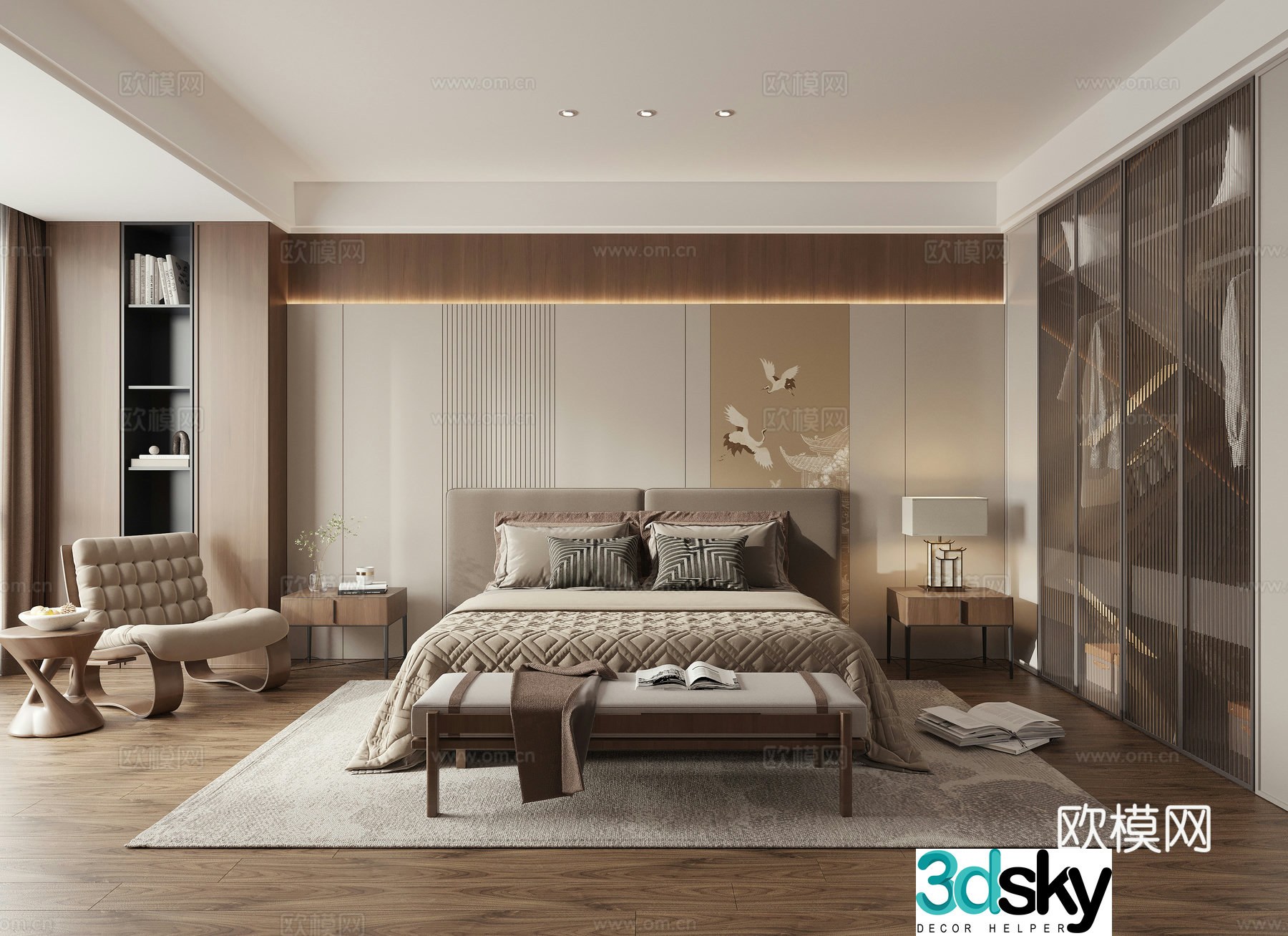 New Chinese Zen bedroom 3D model
