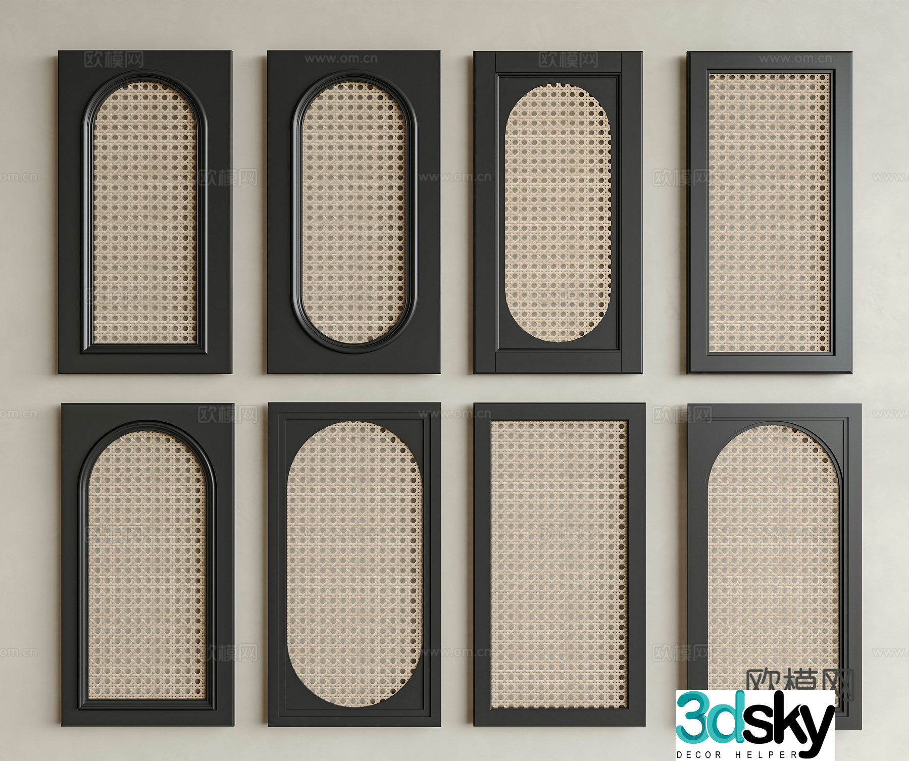 Middle-aged feng hood door rattan cabinet door wasaki feng hood door rattan wardrobe cabinet door rattan shoe cabinet door 3D model
