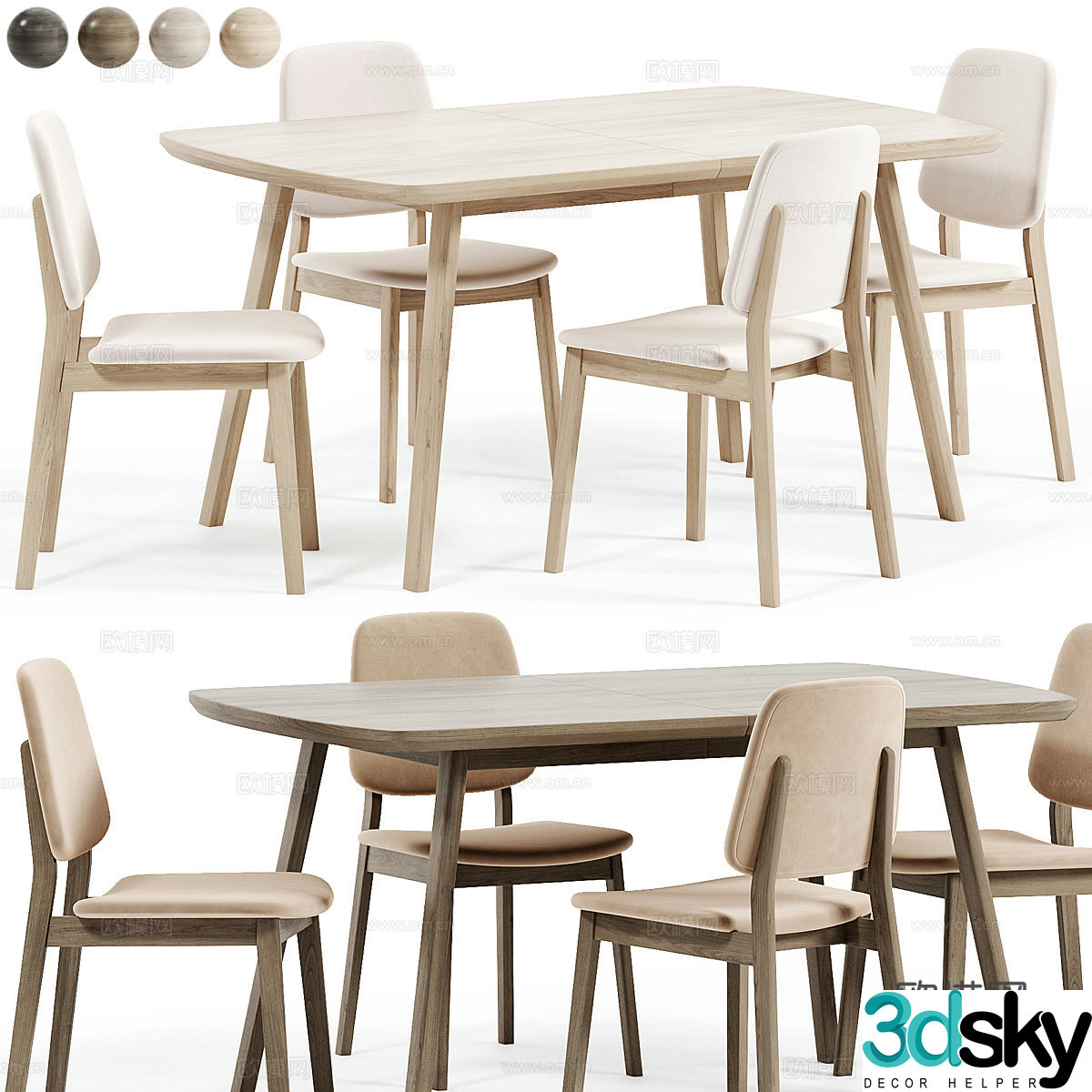 Modern Italian solid wood Russell dining table and chair 3d model