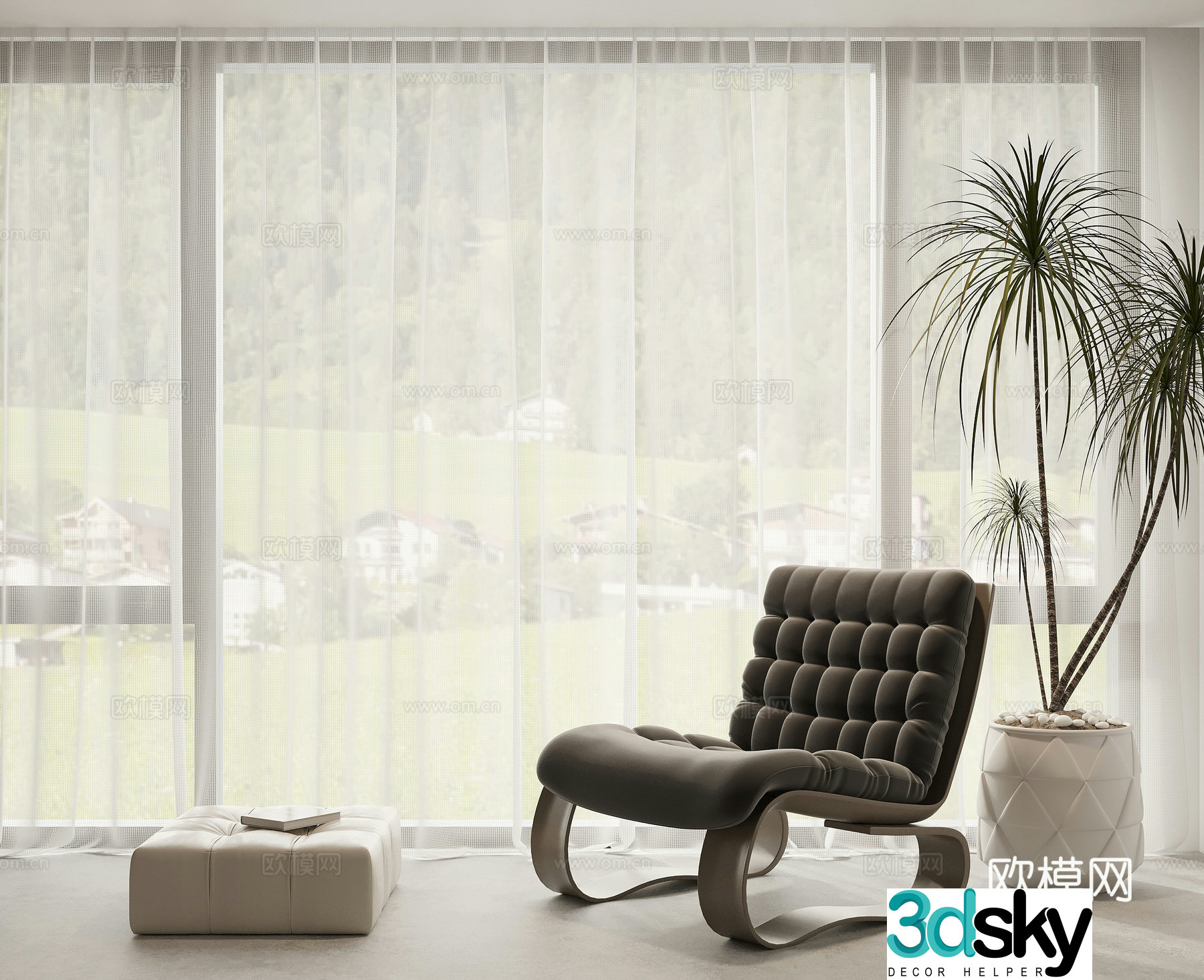 Leisure chair lazy sofa potted 3d model
