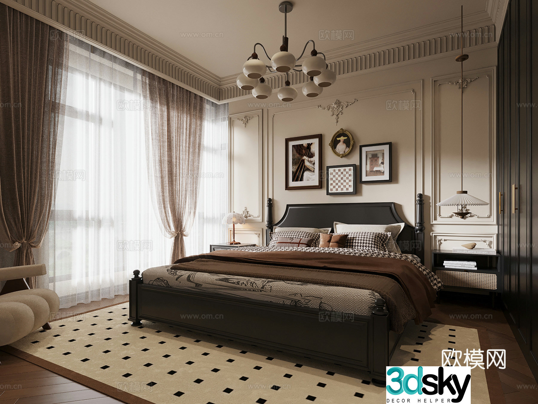 Bedroom French bedroom Double bed 3d model