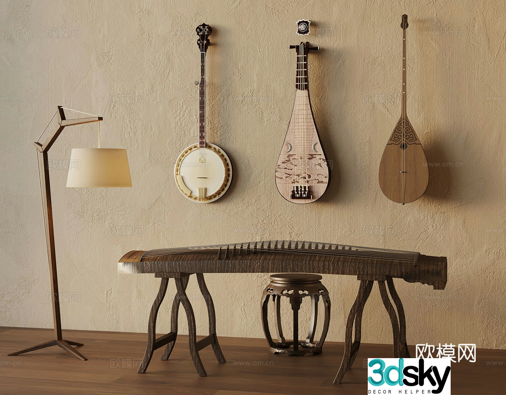 Musical instruments New Chinese musical instruments Guzheng 3d model