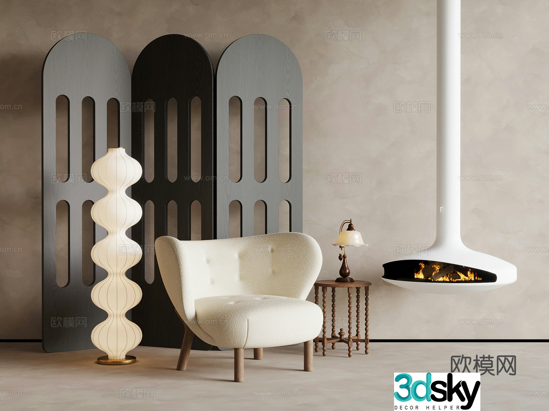 Casual sofa French casual sofa side table screen partition floor lamp fireplace 3d model