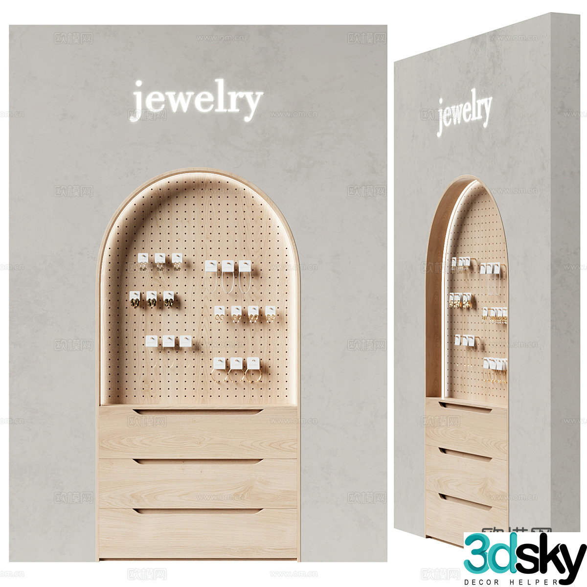 Modern cream style jewelry display cabinet 3d model