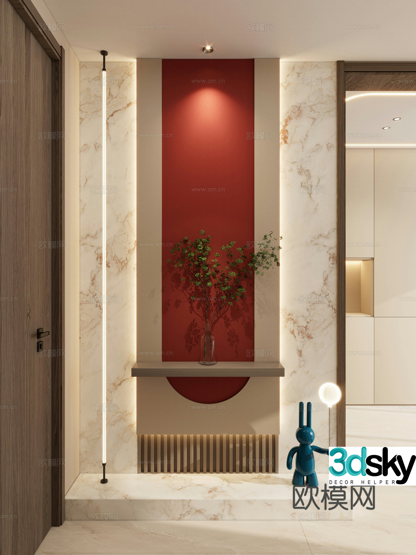 New Chinese style medieval style rock slab Hermes orange skylight sculpture home partition entrance hall 3D model