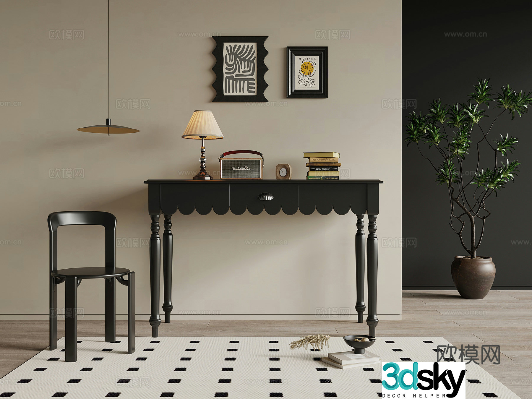 Entrance cabinet French retro style side cabinet end view cabinet leisure chair 3D model