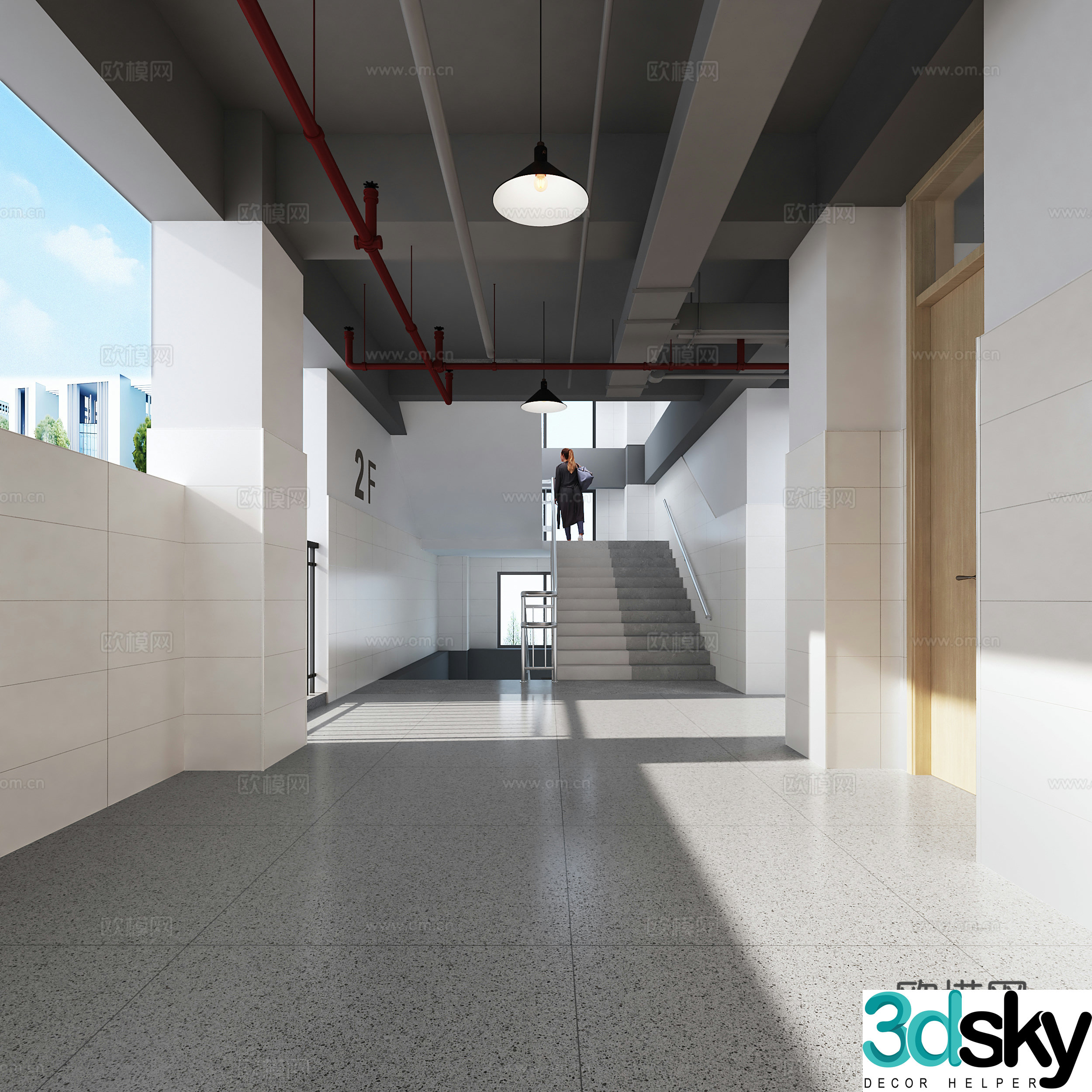 School Corridor Classroom Corridor Aisle Stairwell 3D Model