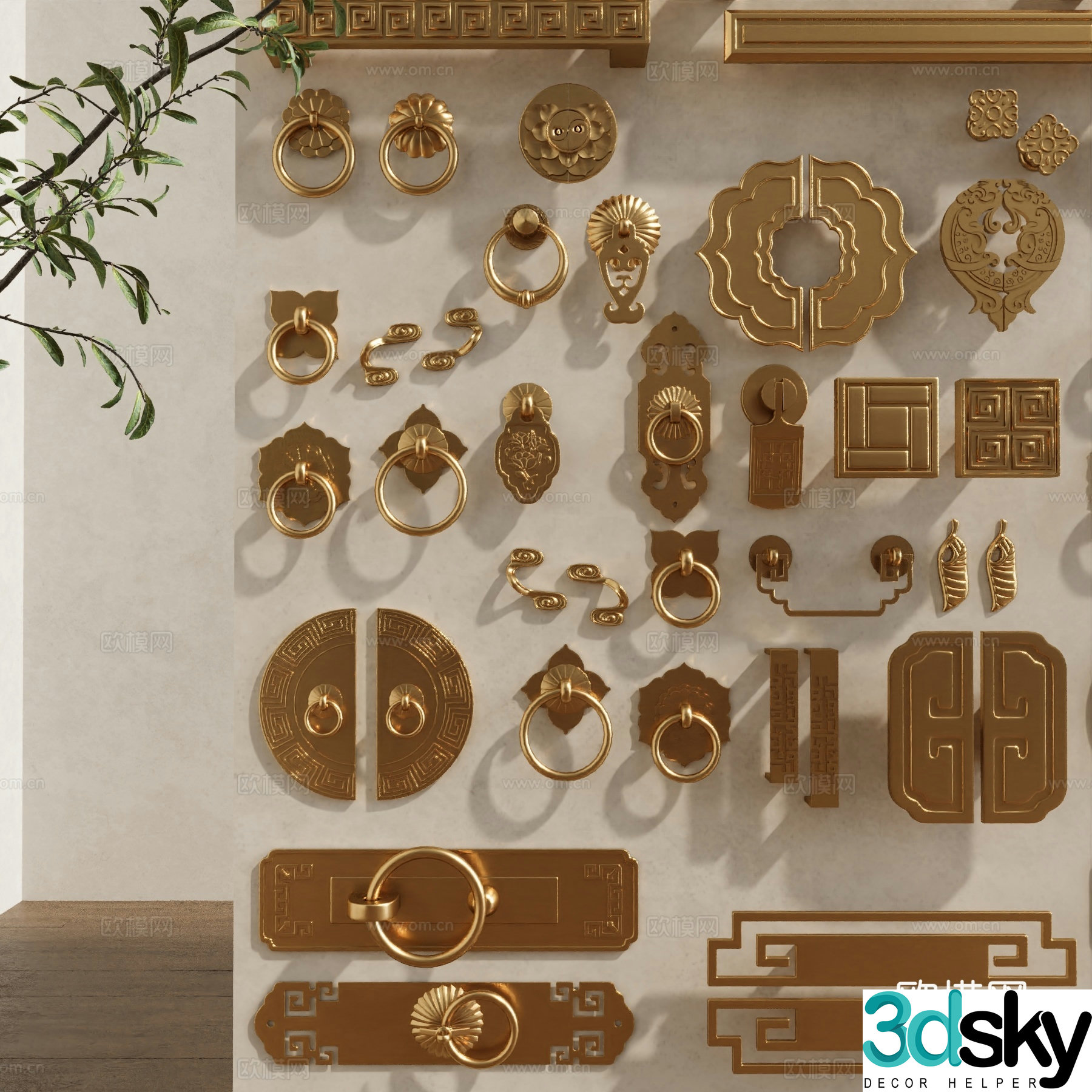 New Chinese style handle cabinet door handle door handle 3D model