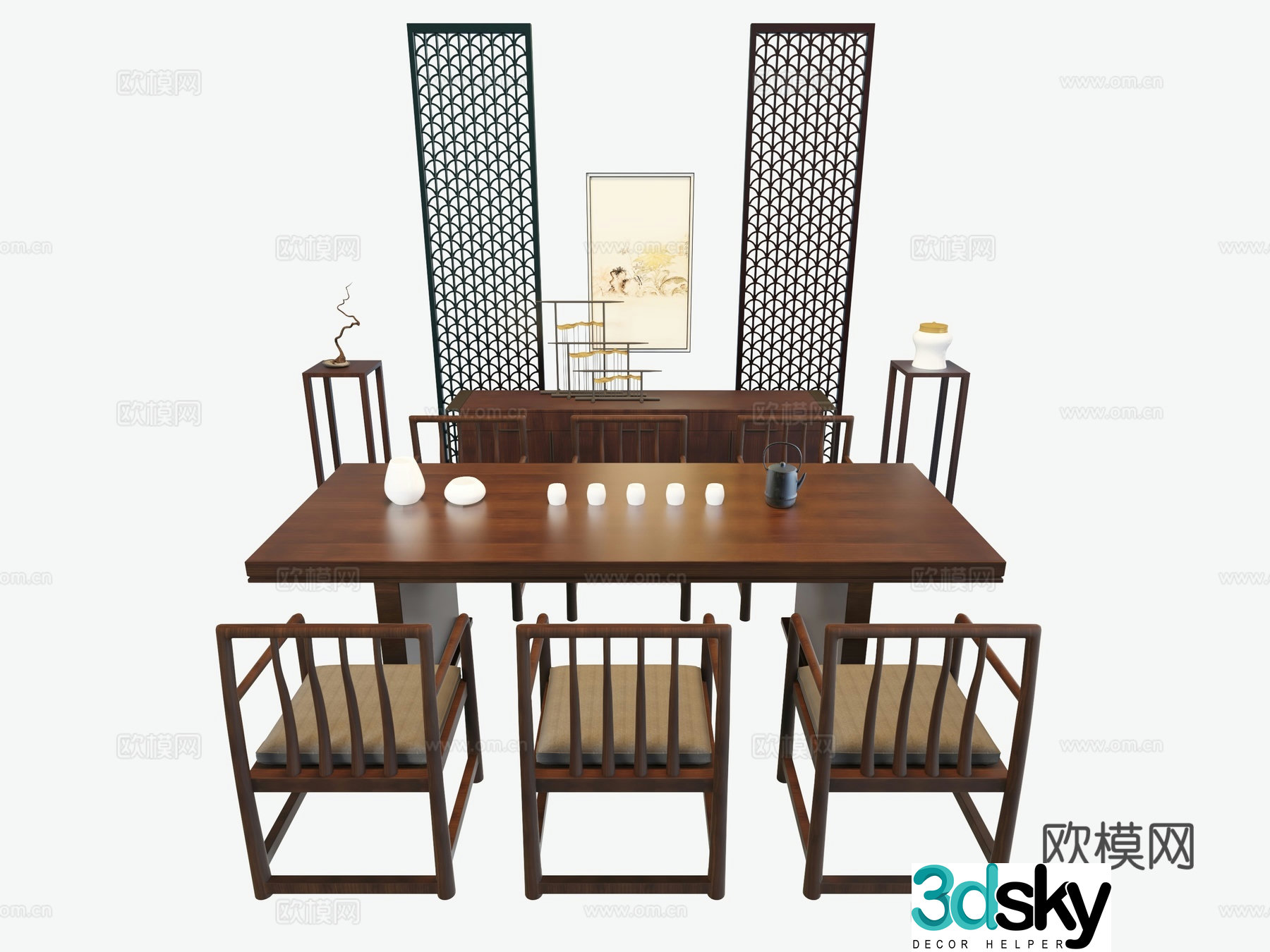 New Chinese style dining table sideboard entrance cabinet 3d model