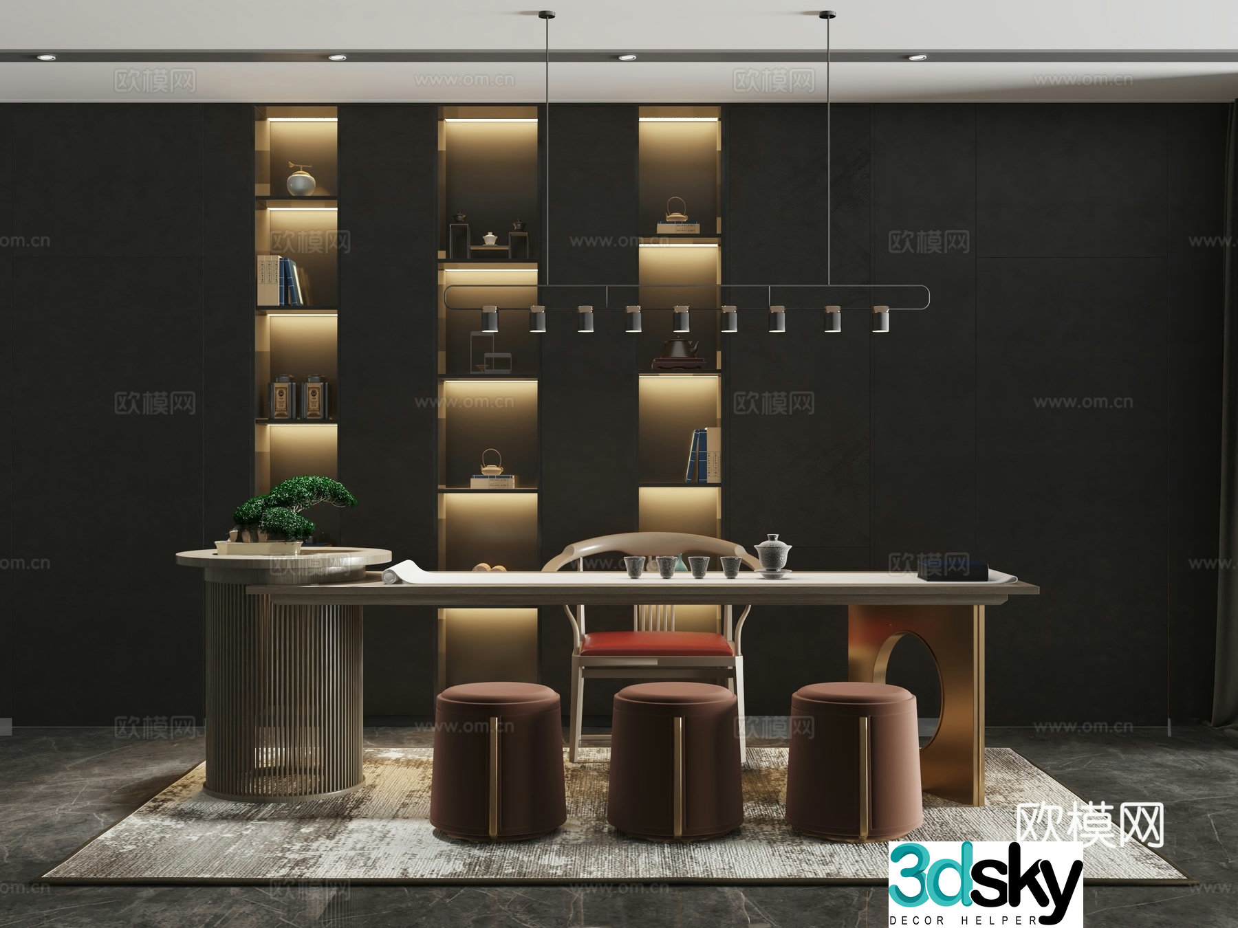 New Chinese style tea room tea table 3d model